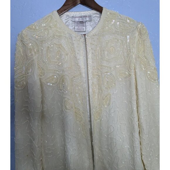 Adrian Papier Womens Ivory Beaded Silk Jacket 24 sz PS Evening - Picture 1 of 16
